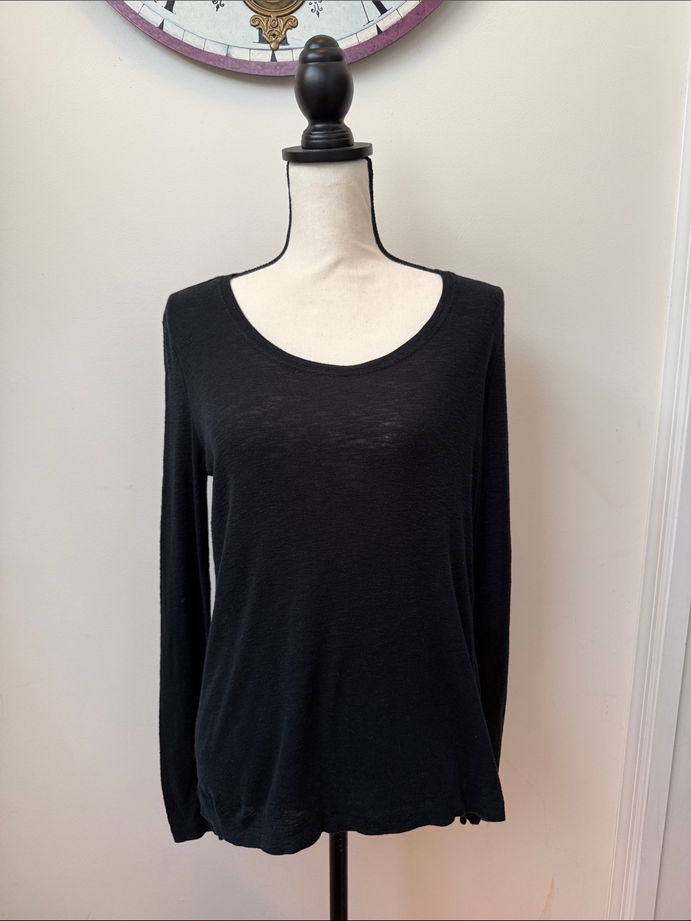 Cynthia Rowley Black Long-Sleeve Scoop Neck Top